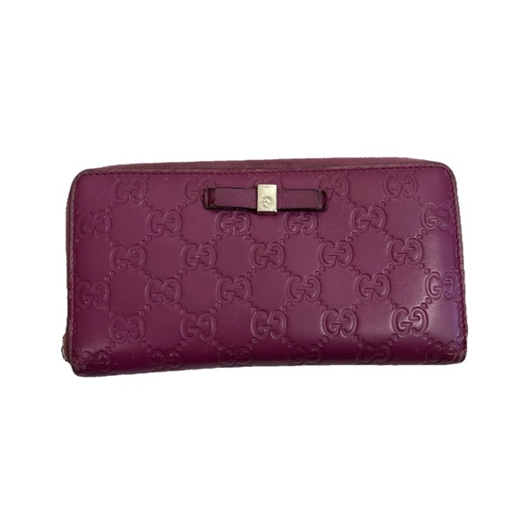GUCCI Guccissima Signature Bowy Zip Around Wallet Peonia Flower - Picture 1 of 16
